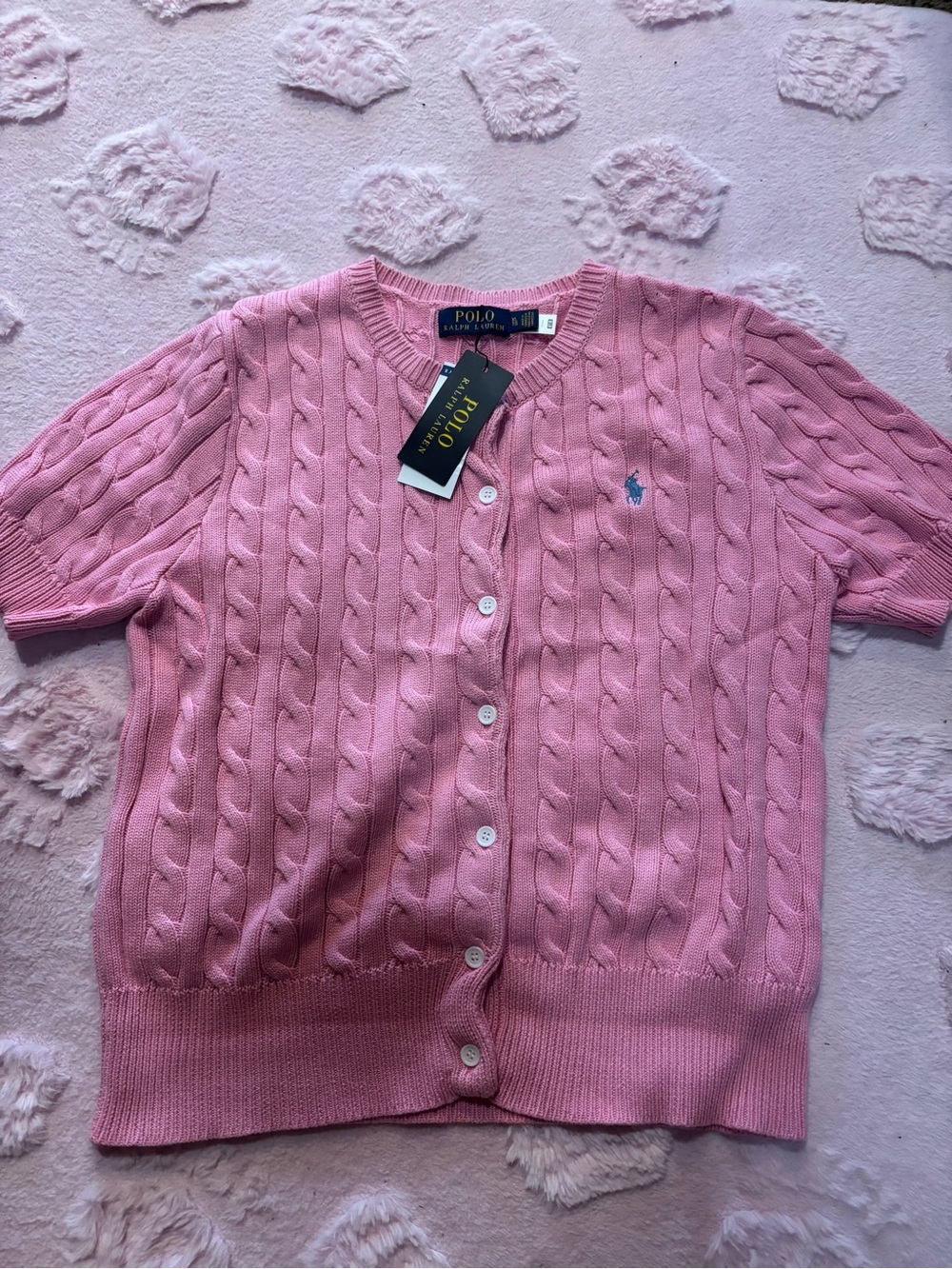 Ralph Lauren Pink Cable-Knit Short-Sleeve Cardigan